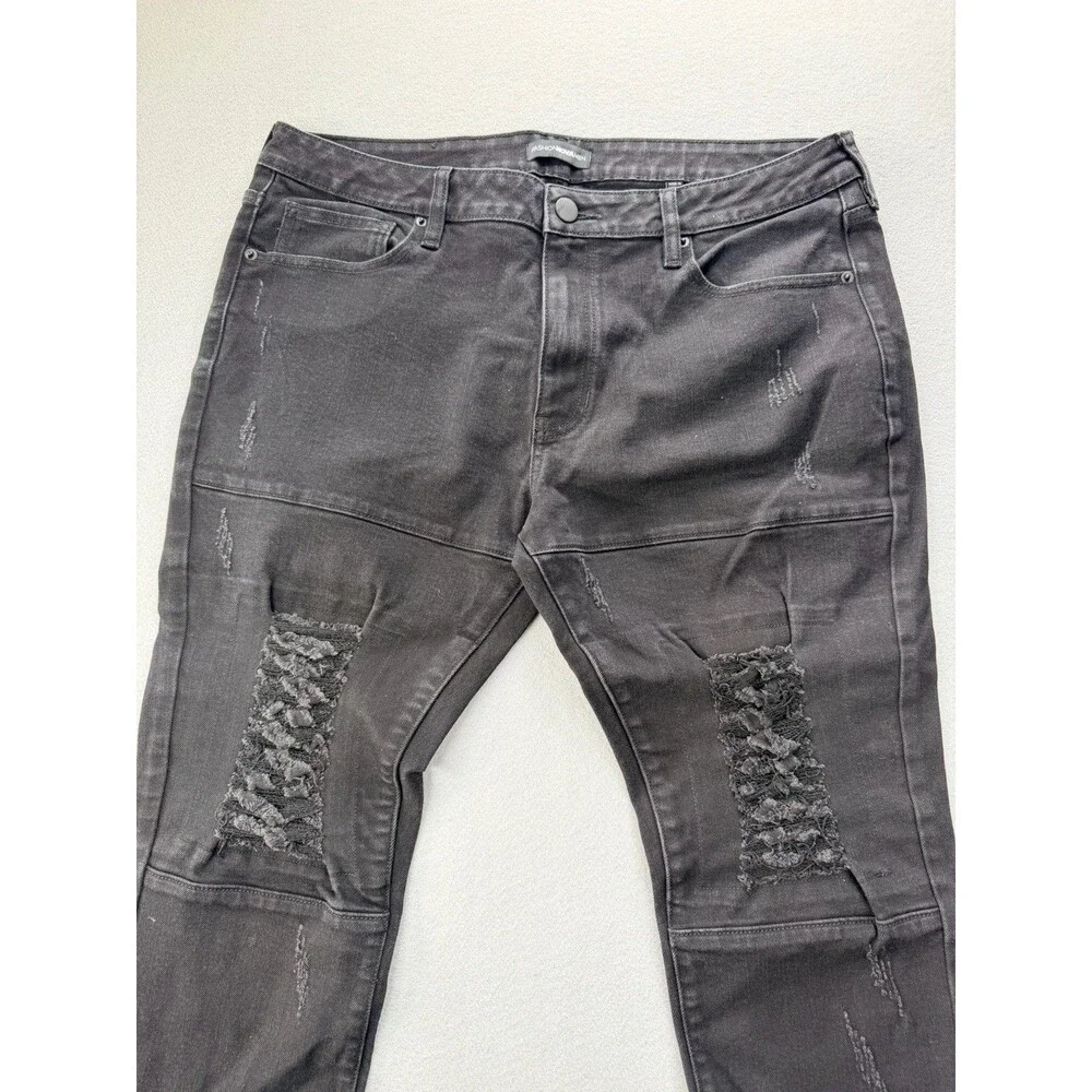 Fashion Nova  Men Distressed Skinny Jeans Black Mens 38x30 Stretch Ripped Denim
